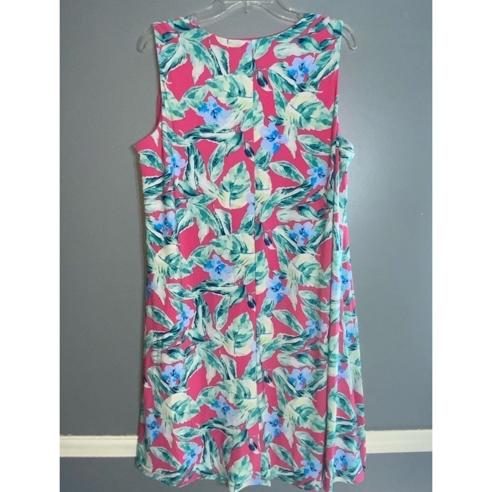 Pappagallo Sleeveless Plus Size Pink & Blue Tropical Floral V Neck Dress 1X - Picture 4 of 9